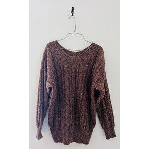 Vintage 90s  Liz Claiborne Size M Chunky Wool Blend Marled Cable Knit Fisherman